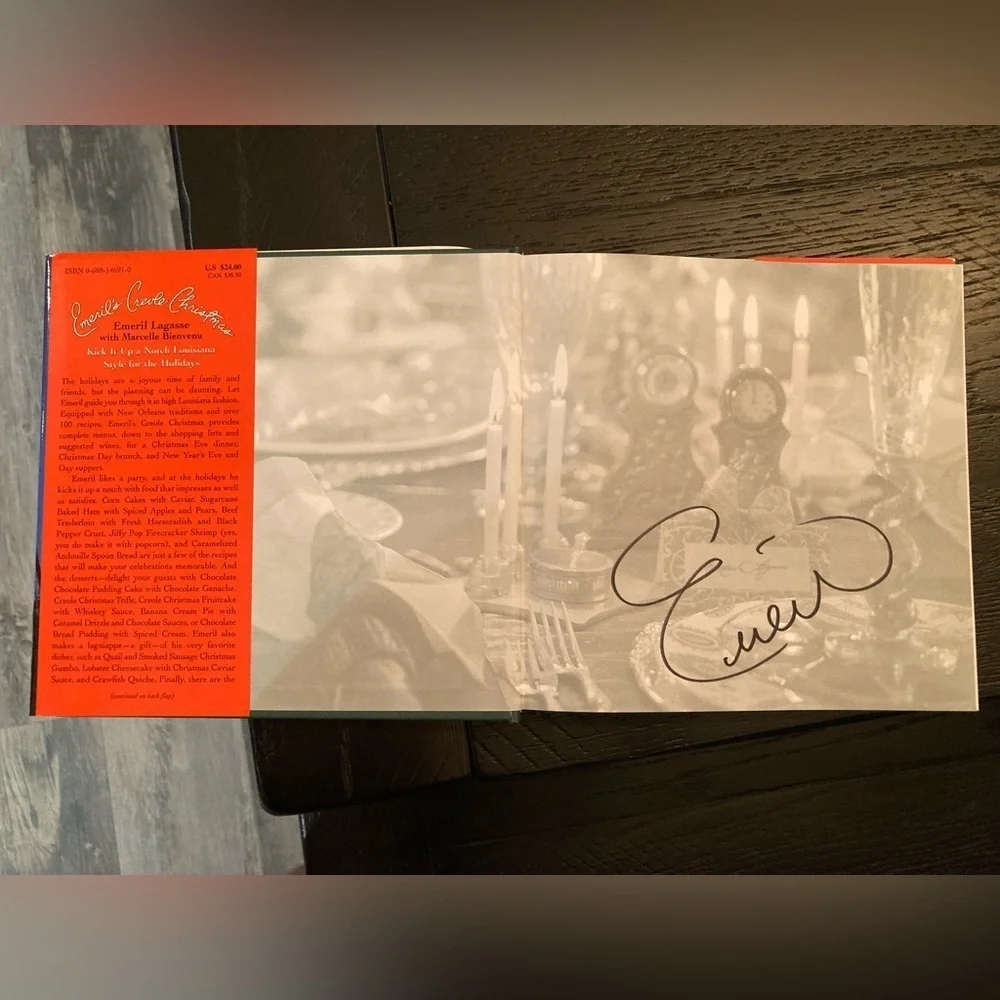 Emerils Creole Christmas autograph cookbook.